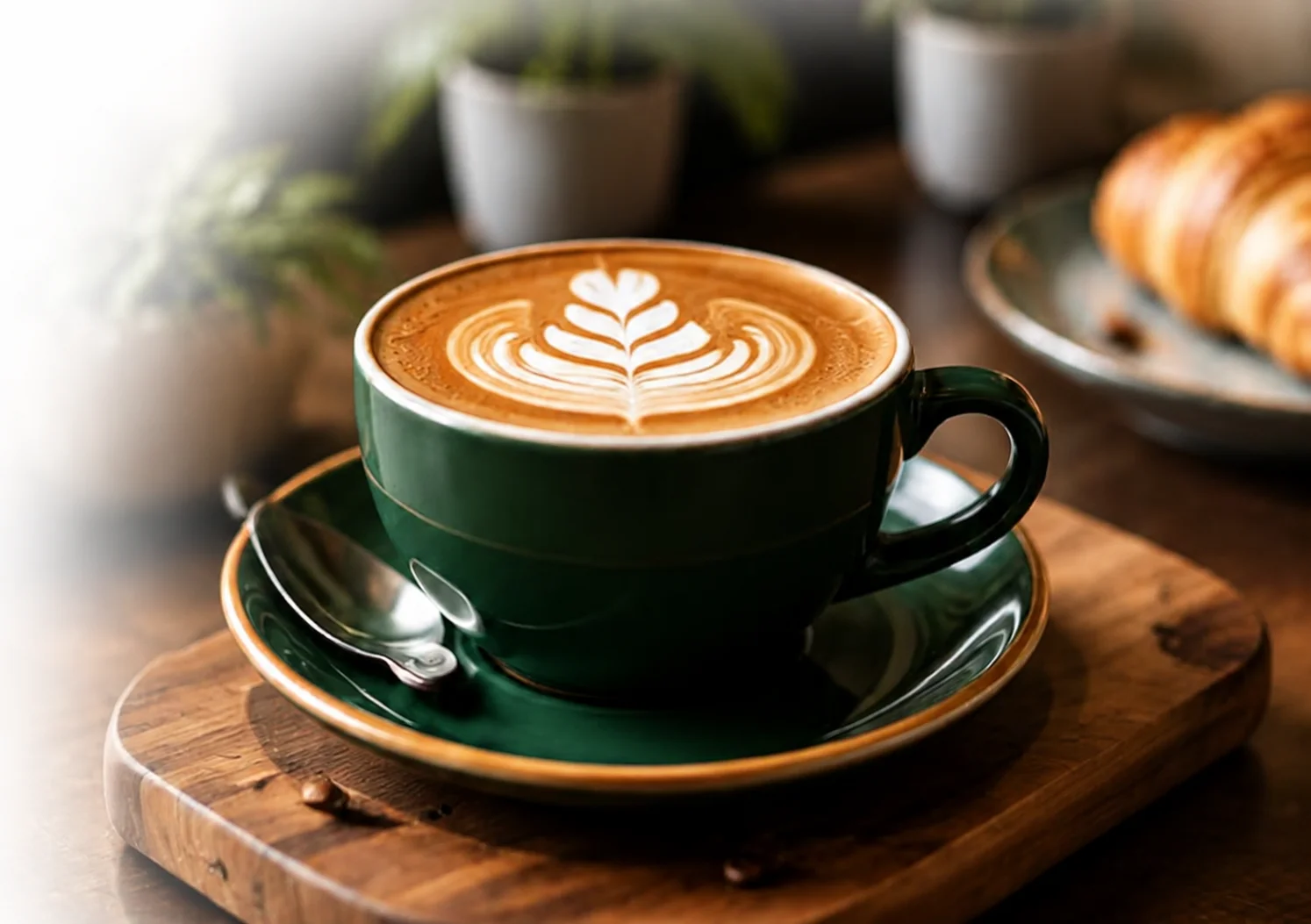 Xícara de café artesanal fumegante servida na Brew Haven